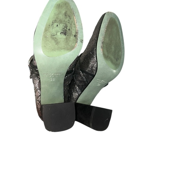 Anthropologie Paoli Arcana metallic Silver Ankle Boots Buckle velvet block heel - Picture 5 of 5